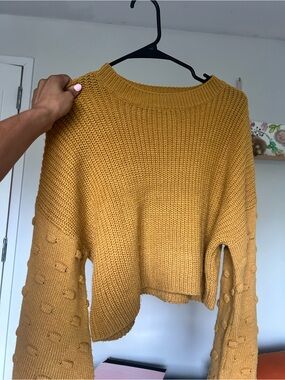 FAVLUX Mustard Textured Crewneck Sweater
